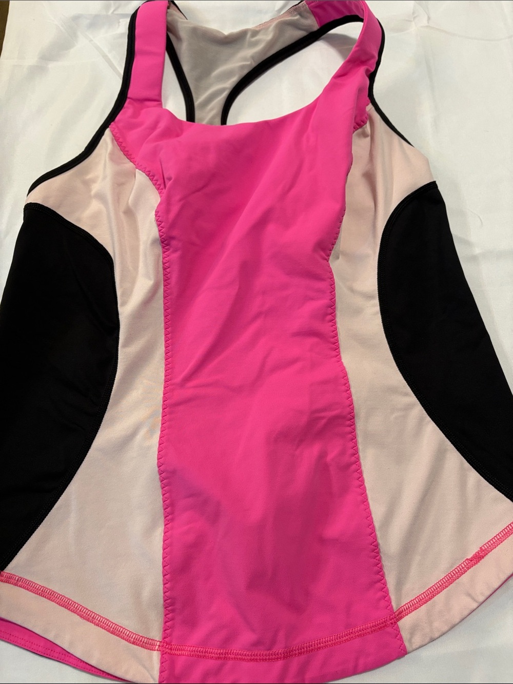 lululemon athletica Pink, Black and Cream Athletic Bodysuit